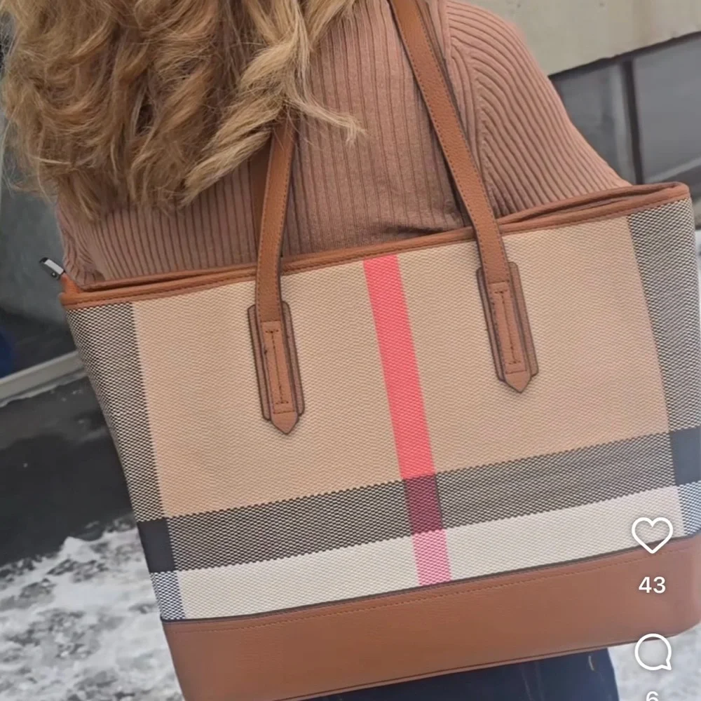 2 piece tote bags!  Stylish Tan and Pink Checkered - Picture 11 of 11